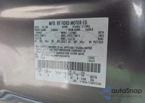 2008 Ford Ranger Xl/Xlt from USA, damaged, VIN 1FTYR14D88PA63474